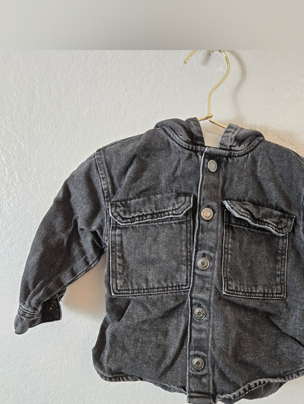 Zara Girls' Black Denim Jacket With Hoodie